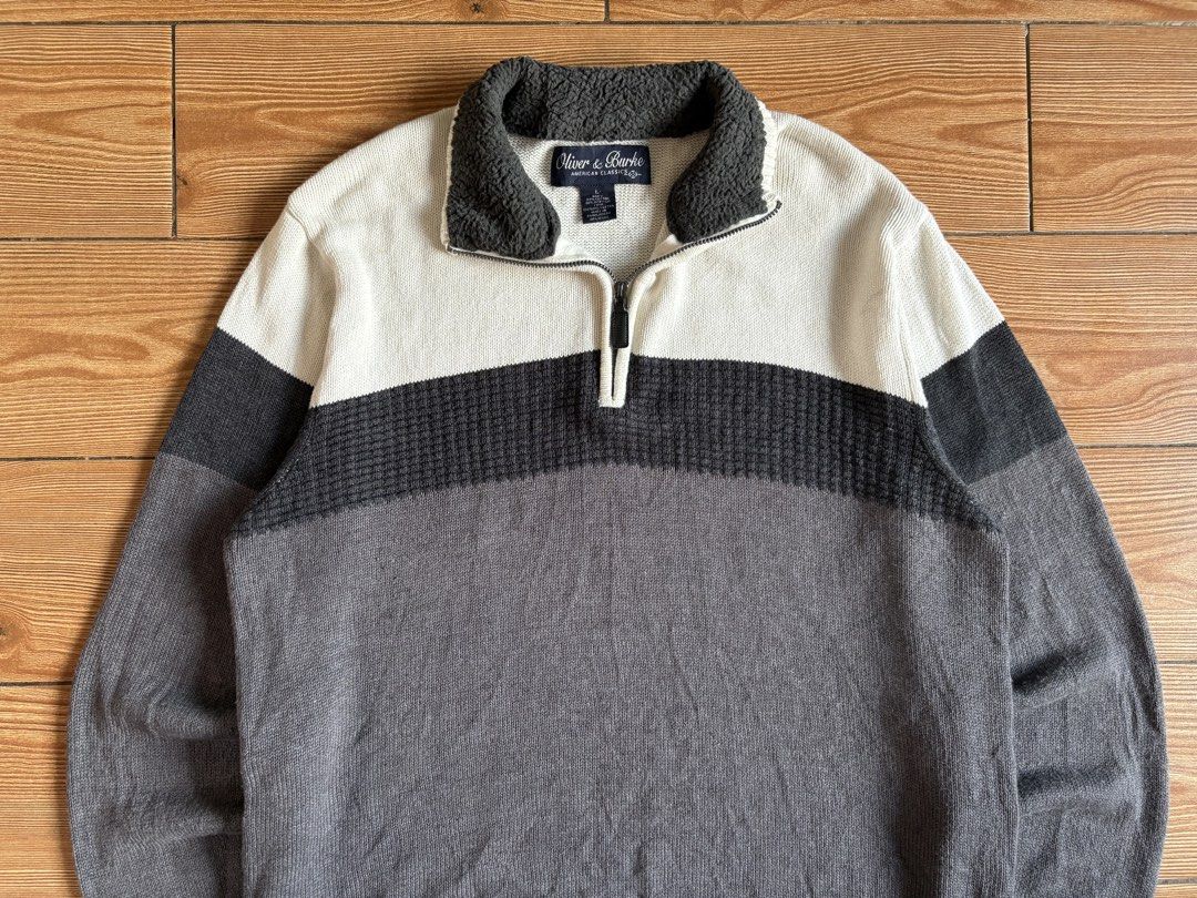 OLIVER & BURKE QZIP KNITTED SWEATER (Category: Coats, Jackets and Outerwear) located in Makati City. Submitted by jnc__apparel (Listing ID 1460071490, Image 2). Description: 🏷️ OLIVER & BURKE QZIP KNITTED SWEATER 📌 Dimes: 27L x 21.5W 📌 Size: Large for men 📌 Condition: Like new 📌 Color rate: 10/10 📌 Issue: None ✅ Washed and ready to wear.