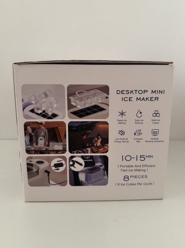 Optimus Desktop Mini Ice Maker (Category: Other Kitchenware & Tableware) located in Taguig. Submitted by onlyrovzky (Listing ID 1460010336, Image 2). Description: Location: Taguig City MOP: GCash / BDO RFS: Decluttering Used once only - Portable desktop mini ice maker - Makes 8 ice cubes per cycle - Ice ready in just 10-15 minutes - Compact and low-noise operation - Energy-saving design - Ideal for home, camping, and car use - Available in Cream 