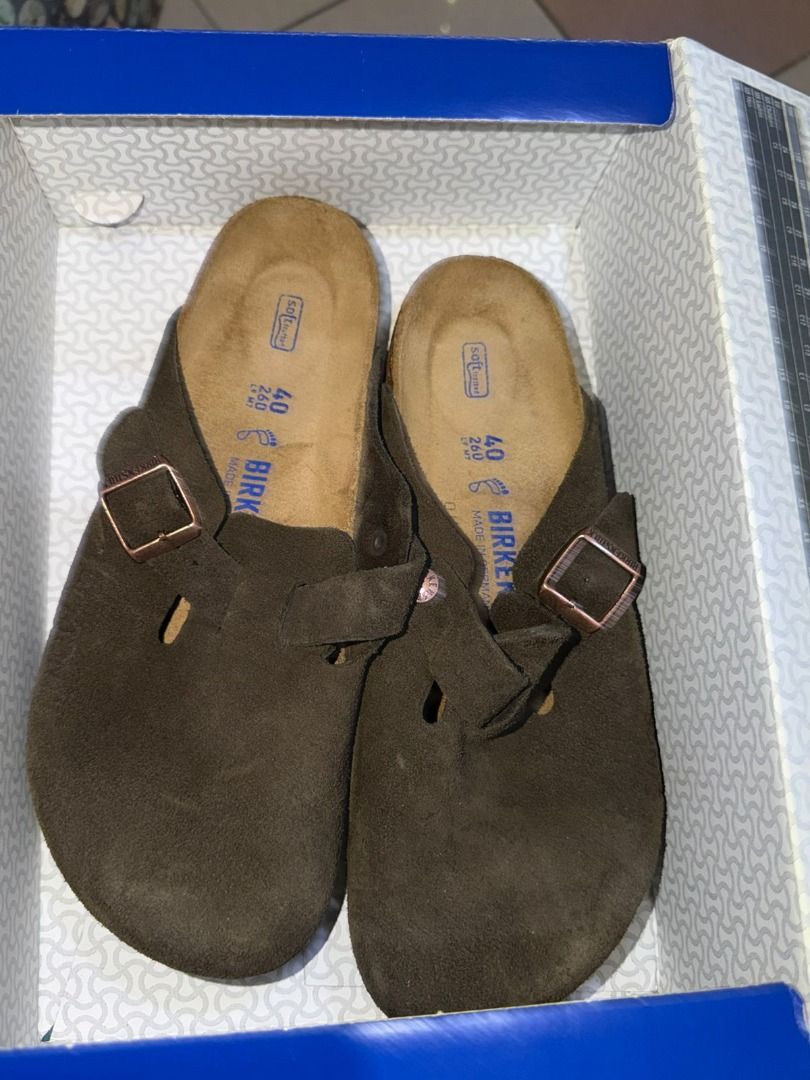 Original Birkenstock Boston BS Mocca (Category: Flats & Sandals) located in Manila. Submitted by humble.dude (Listing ID 1460070362, Image 1). Description: Brand: Birkenstock Boston BS Color: Mocca Brand new Only issue: wrong box, box is labeled as size 41 No other issues Original price: 12,590 Selling for: 9,000.