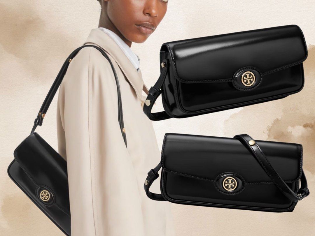 💯ORIGINAL TORY BURCH ROBINSONS SPAZZOLATO RECTANGULARSHOULDER BAG (Category: Shoulder Bags) located in Quezon City. Submitted by ashongsstore (Listing ID 1459935475, Image 1). Description: ✨T0RY.BURCH COLLECTION✨ 🇵🇭AVAILABLE🇵🇭 Robinson Spazzolato Rectangular Shoulder Bag Black Made of patent leather. The bag features a flap magnetic closure that opens to suede lining with one slip pocket, exterior one slip pocket at back, adjustable strap. D