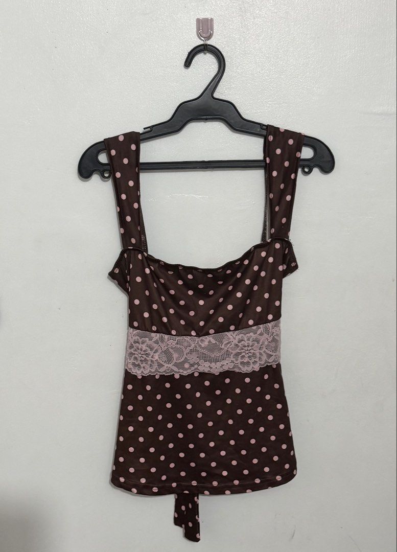 Pink & Brown Polka dot top (Category: Sleeveless) located in Caloocan City. Submitted by lysomuch (Listing ID 1460081332, Image 2). Description: .