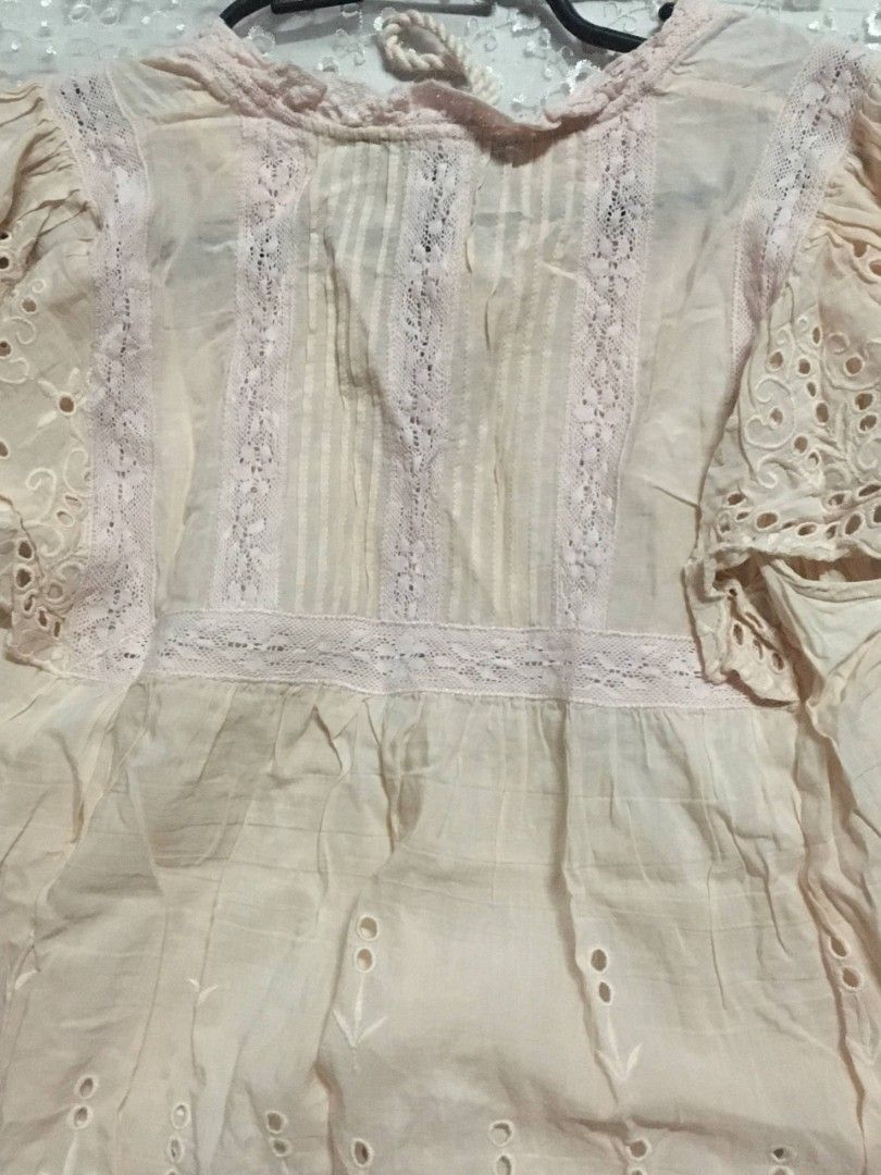 Pink Lace Blouse {cottagecore} top (Category: Clothes Drying Rack) located in Quezon City. Submitted by lizzyslittleletgos (Listing ID 1459918112, Image 3). Description: ☆ love sam, pink lace eyelet blouse.