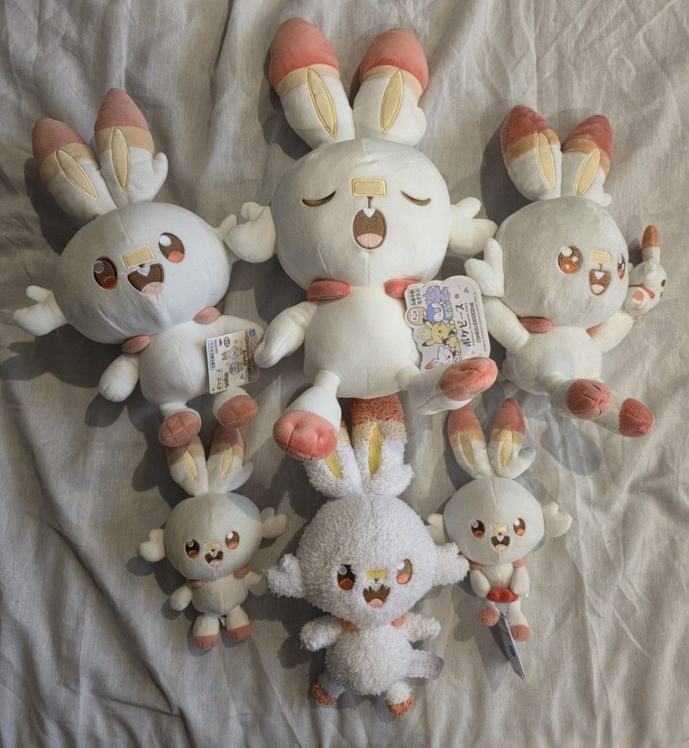 Pokemon Scorbunny Pokepeace Plushies (Category: Plushies & Soft Toys) located in San Mateo. Submitted by miroscollection (Listing ID 1459933129, Image 1). Description: ~Scorbunny Pokepeace~ Sleeping T-arts w/ pptg - 800 Sewing Time Ichiban Kuji - 600 Regular Banpresto w/ pptg - 300 Small Banpresto - 200 Regular T-arts - 350 Starry Night Banpresto w/ pptg - 300.