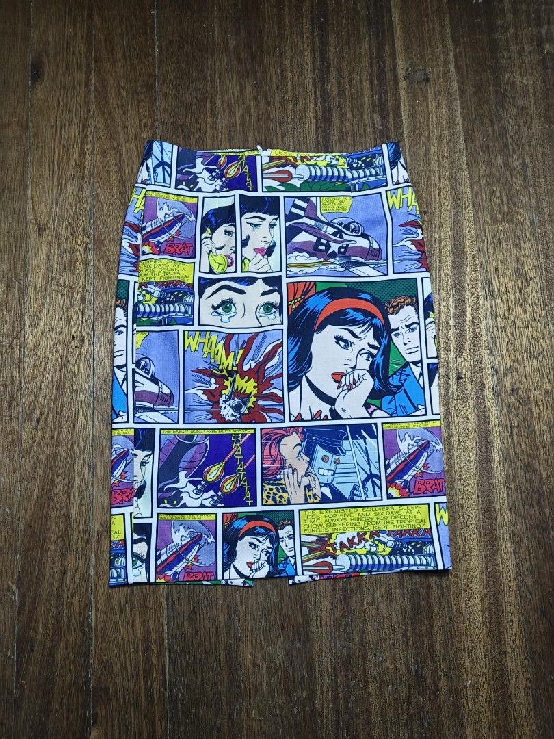 Pop art comic skirt (Category: Skirts) located in Mandaluyong City. Submitted by beloved_kirara (Listing ID 1460063157, Image 1). Description: good condition no issue small on tag dimension waist 26 L 21 700 + sf location mandaluyong willing to meet up as long as it's near my area.