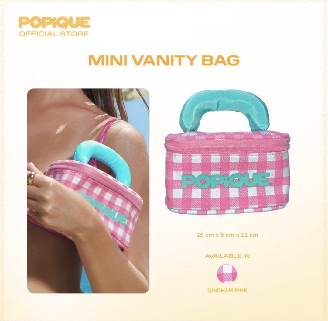 Popique Mini Vanity Bag - Gingham Pink (Category: Purses & Pouches) located in Malolos. Submitted by findswlor (Listing ID 1459925887, Image 1). Description: - Cute Popique mini vanity bag - Pink gingham design - Perfect size for essentials - Dimensions: 15cm x 9cm x 11cm - Features a soft turquoise handle - Ideal for travel or everyday use - dm for actual pics! - original price is 999.