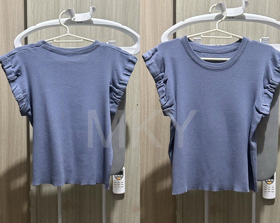 Preloved Blue Knit Top with Ruffled Sleeves (Category: Blouses) located in Caloocan City. Submitted by mkytarr (Listing ID 1459942707, Image 1). Description: Blue Knit Top with Ruffled Sleeves Decluttering✨ my personal preloved pieces 🤎 📍Roxas Blvd., Pasay City 📦 Pick-up / Lalamove.