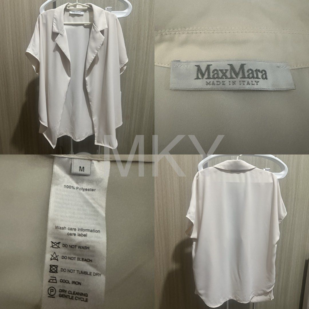 Preloved MaxMara Short l-Sleeve Open-Front Blouse (Category: Blouses) located in Caloocan City. Submitted by mkytarr (Listing ID 1459958923, Image 1). Description: Preloved MaxMara Polyester Short Sleeve Open Front Decluttering✨ my personal preloved pieces 🤎 📍Roxas Blvd., Pasay City 📦 Pick-up / Lalamove.