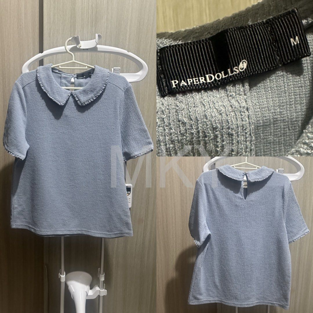 Preloved Paperdolls Blue Textured Collar Top (Category: Blouses) located in Caloocan City. Submitted by mkytarr (Listing ID 1459970649, Image 1). Description: Preloved Paperdolls Blue Textured Collar Top Decluttering✨ my personal preloved pieces 🤎 📍Roxas Blvd., Pasay City 📦 Pick-up / Lalamove.