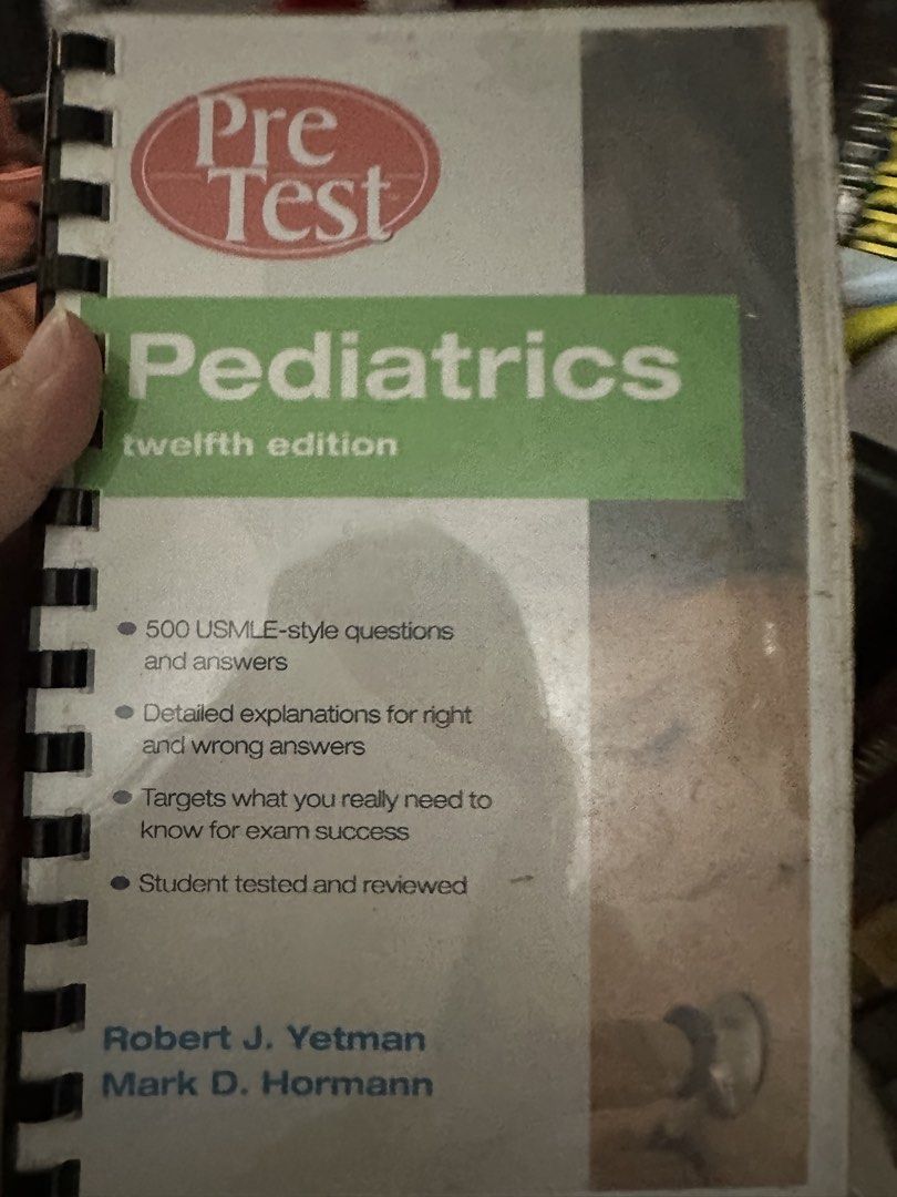 Pre-Test Pediatrics (Category: Textbooks) located in Manila. Submitted by shopkriscloset (Listing ID 1460094726, Image 1). Description: Well used medical reviewer. Please manage your expectations. Can provide more photos. ‼️PLEASE READ BEFORE PLACING AN OFFER: 🩵Please be patient and respectful. 🤗 If I don’t get to reply immediately, I might be working. 🧡Please REFRAIN from making an offer if you do not intend to complete the purchase‼️ 🧡Kindl