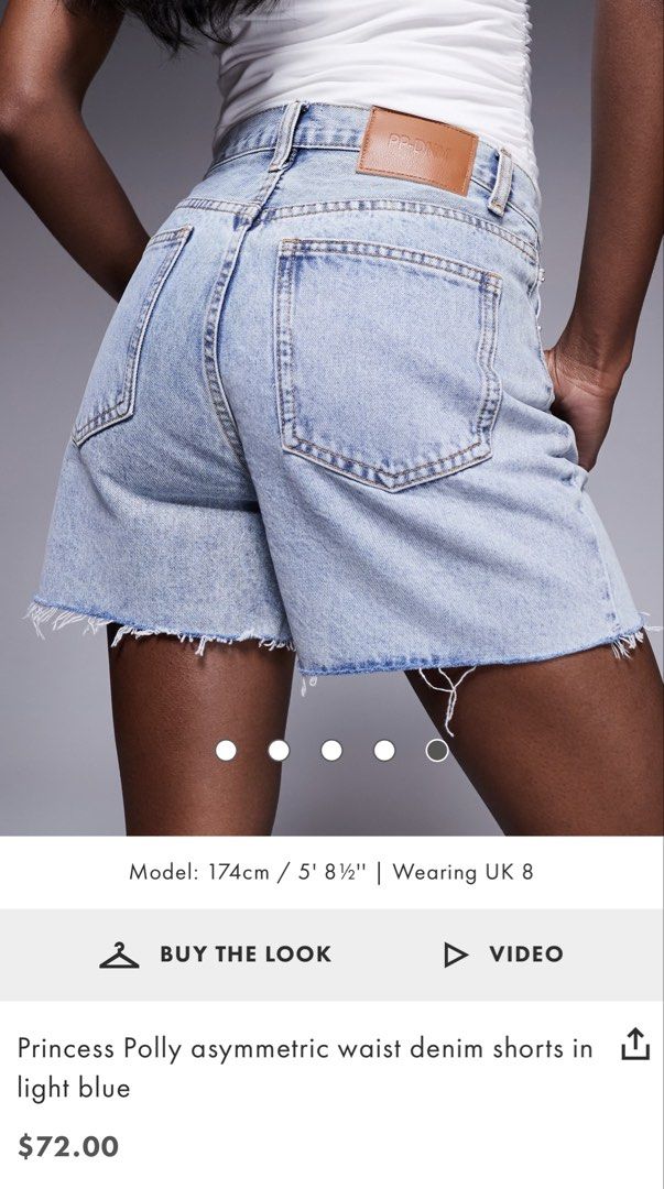 Princess Polly Asymmetrical Denim Shorts (Category: Shorts) located in Makati City. Submitted by dmazing (Listing ID 1459985541, Image 2). Description: good as new! bought here from carousell lang din but didn’t get the chance to use it. denim feels really nice in person, would rather keep than sell super low :( waist: 28 inches length: 14 inches.