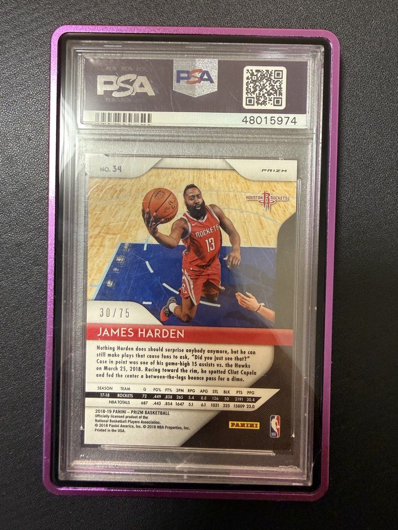 PSA 9 James Harden 34 2018-19 Panini Prizm Basketball English （分類：鑑定單卡）位於 Hong Kong。 由 marvellous5666 提交（商品編號 1459905625，圖片 2）。簡介： Prime 夏登 NBA 7️⃣5️⃣大球星 全球限動7️⃣5️⃣張 面交/SF 。