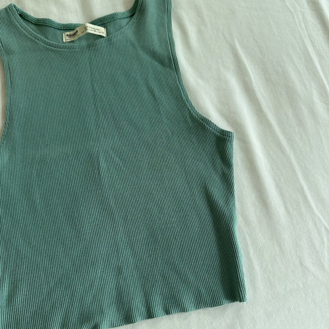 Pull & Bear Teal Halter Tank Top Sleeveless (Category: Sleeveless) located in San Juan City. Submitted by keep.it.clean (Listing ID 1459984848, Image 2). Description: in good condition Size XS Ribbed material helping tags: h&m, zara, bershka, cotton on, uniqlo .