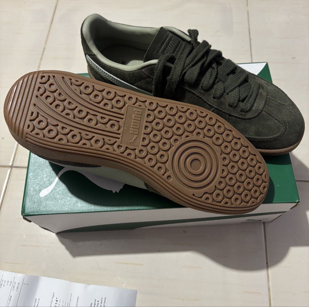 Puma Palermo Suede Sneakers - Dark olive (Category: Sneakers) located in Makati City. Submitted by estrogeneater (Listing ID 1459914917, Image 2). Description: - Brand new - Classic Puma Palermo sneakers - Stylish olive green suede material - Includes original box - Have receipt.