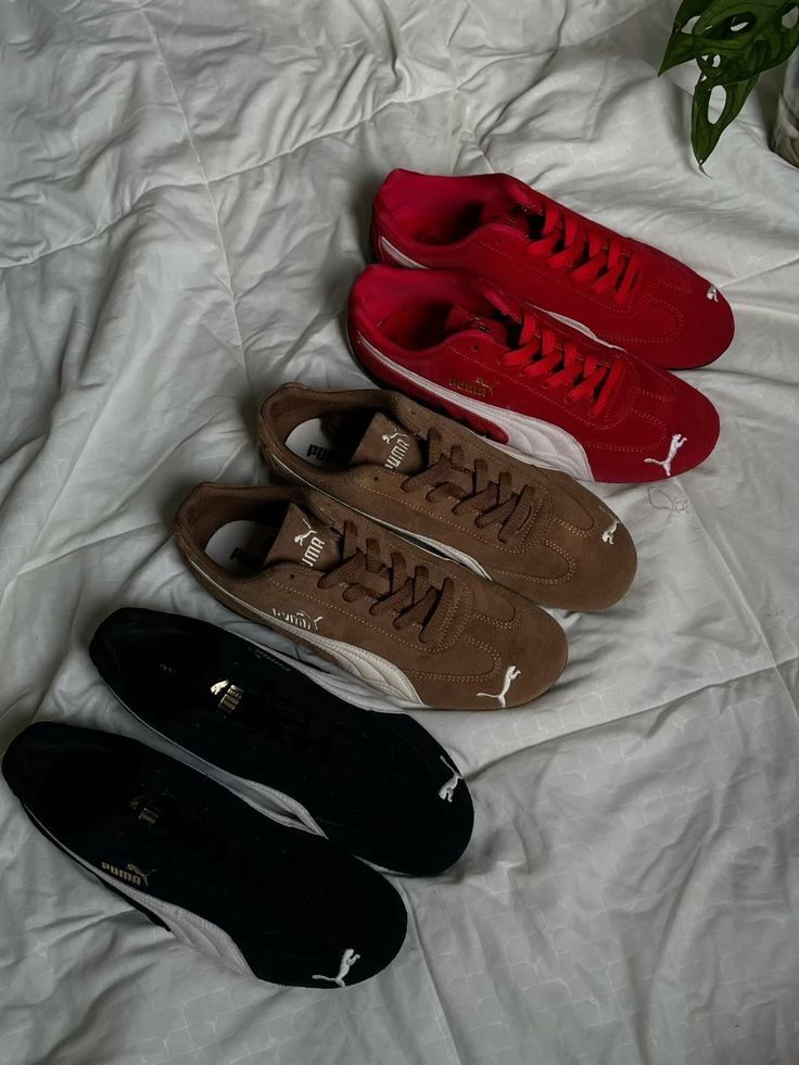 Puma Suede Sneakers - Red, Brown, Black (Category: Sneakers) located in Manila. Submitted by ashibambum_05 (Listing ID 1459984650, Image 1). Description: - Three pairs of classic Puma low-top sneakers available: Red, Brown, and Black. -All sizes available dor men & women - Features the iconic Puma stripe and cat logo. - Red and Brown pairs are made with premium suede material. - All pairs have clean, well-maintained soles. - Ideal for everyday ca