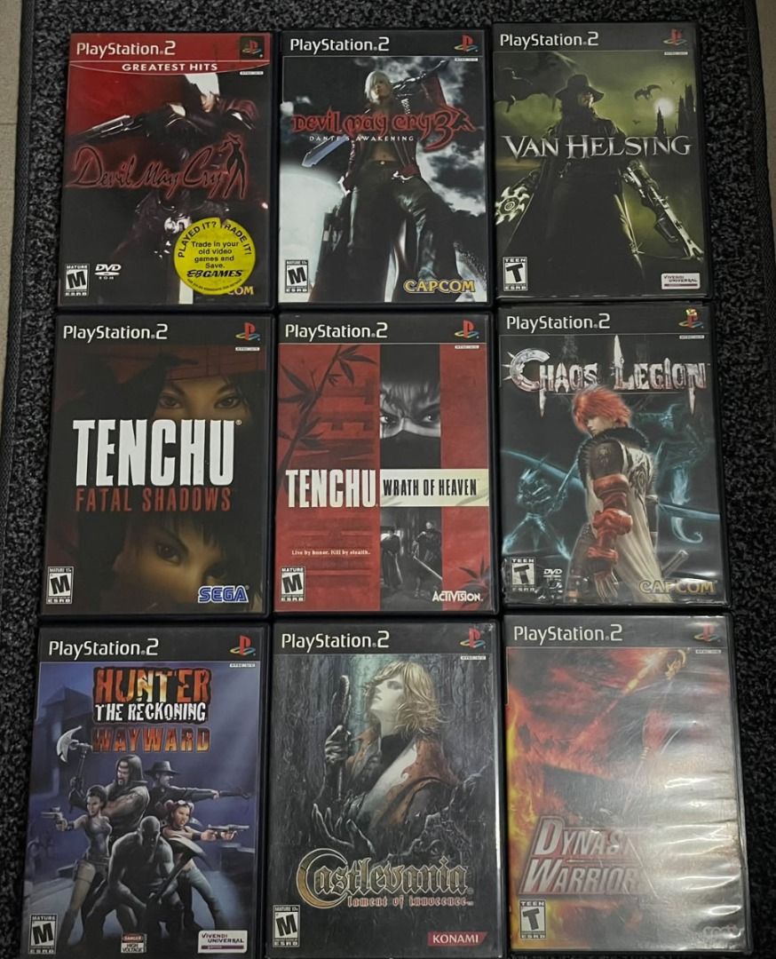 RARE PS2 GAMES ORIGINAL (PRICE IN DESCRIPTION) (Category: PlayStation) located in Mandaluyong City. Submitted by _copndrop (Listing ID 1459981682, Image 1). Description: PIC 4 DEVIL MAY CRY - ₱950 DEVIL MAY CRY 3 - ₱950 VAN HELSING - 1,500 TENCHU FATAL SHADOWS - ₱3,000 TENCHU WRATH OF HEAVEN - ₱1,500 CHAOS LEGION - ₱1500 HUNTER THE RECKONING WAYWARD - ₱950 CASTLEVANIA LAMENT OF INNOCENCE - ₱2,400 DYNASTY WARRIORS 4 - ₱900 .