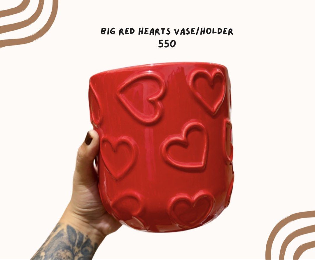 Red Embossed Hearts Vase/Holder (Category: Vases & Decorative Bowls) located in Pasig City. Submitted by homeyvibesph (Listing ID 1460004664, Image 1). Description: .