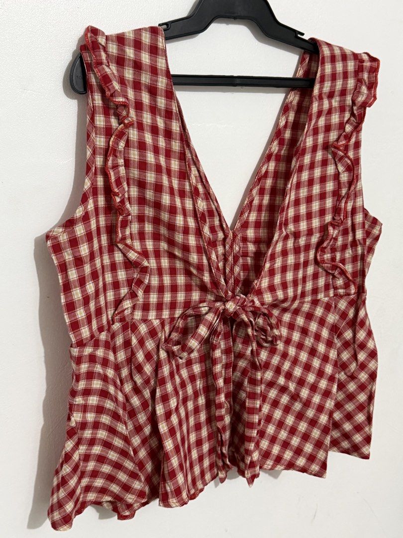Red Gingham Tie-Front Peplum Two-way Top (Category: Sleeveless) located in Caloocan City. Submitted by lysomuch (Listing ID 1460085555, Image 3). Description: .