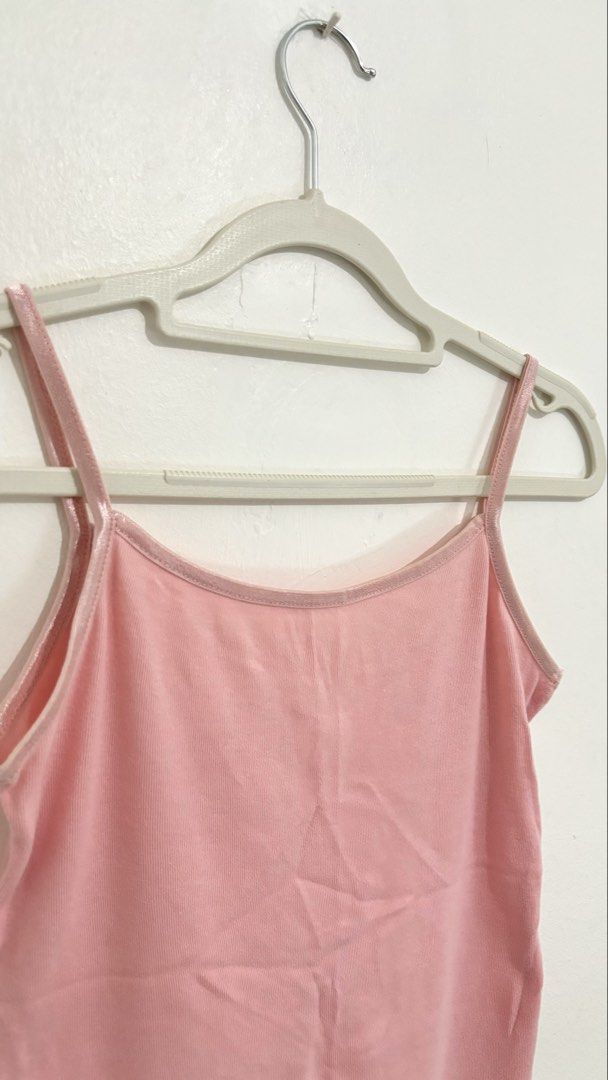 Ribbed Satin-Trim Cami Top (Category: Sleeveless) located in Caloocan City. Submitted by buymethisandthat (Listing ID 1460079490, Image 2). Description: ✨ Ribbed Satin-Trim Cami Top - ₱99 📌 CONDITION • Condition: 8.5/10 • Flaws: Light general wash wear 📏 SIZE • Tag Size: No size tag • Recommended: Fits Extra Small to Medium (Fitted / Stretch Fit).