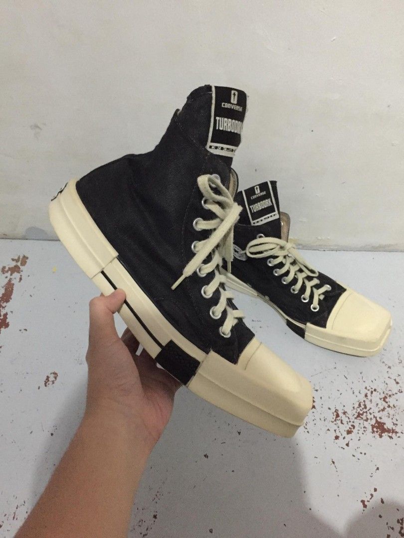 Rick owen waxed converse turbodrk (Category: Casual Shoes) located in San Fernando. Submitted by thriftyteen012 (Listing ID 1460057653, Image 1). Description: Rick owens converse turbodrk custom waxed Size 8.5 42 Issues-need cleaning inside Auth/off.