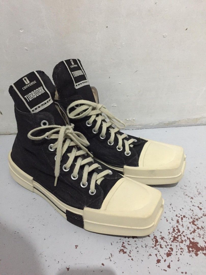 Rick owen waxed converse turbodrk (Category: Casual Shoes) located in San Fernando. Submitted by thriftyteen012 (Listing ID 1460057653, Image 3). Description: Rick owens converse turbodrk custom waxed Size 8.5 42 Issues-need cleaning inside Auth/off.