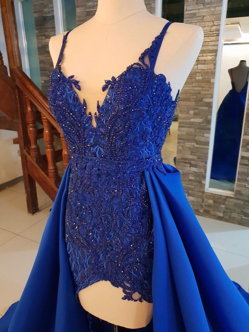 Royal Blue Gown w/ Detachable Train (Category: Evening dresses & gowns) located in Manila. Submitted by avok4yedo (Listing ID 1460037982, Image 1). Description: Sleeveless Low back Thin strap Detachable train.