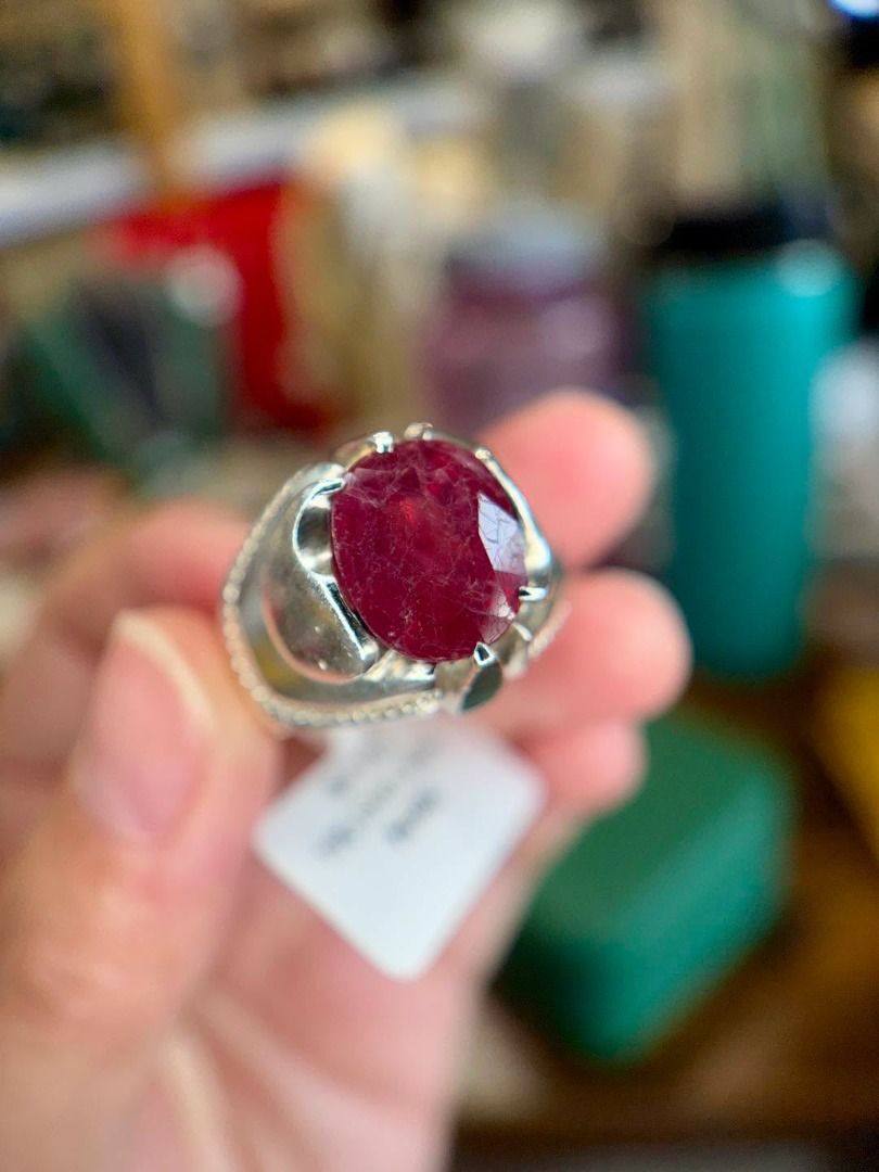 S10.5VINTAGE CHUNKY RUBY POWER RING (Category: Rings) located in Baguio. Submitted by asna_taku (Listing ID 1459985680, Image 3). Description: ❤️ VINTAGE CHUNKY RUBY POWER RING ❤️ A bold vintage piece for the ladies who love their jewelry with presence and character. ✨ Featuring a deep red ruby centerpiece in a substantial chunky silver setting, with beautifully detailed side work that gives this ring its old-world, statement look. ✨ Vintage piec