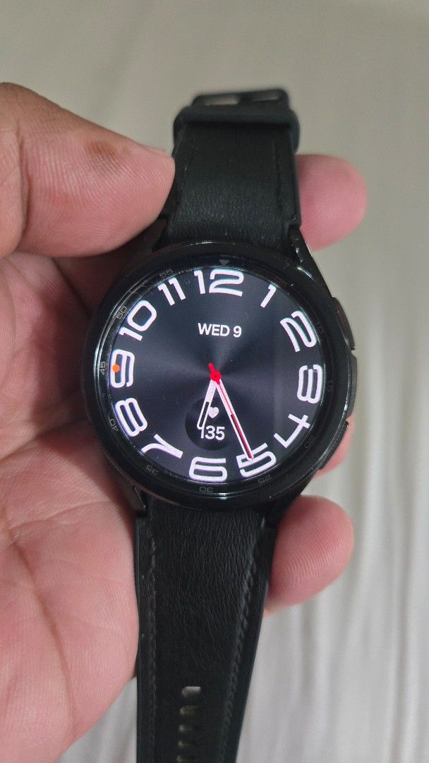 Samsung Galaxy Watch 4 Classic Black (Category: Wearables & Smart Watches) located in Bacoor. Submitted by waadoo777 (Listing ID 1459979712, Image 1). Description: - Samsung Galaxy Watch 6 Classic - Black leather strap - Round display with clear numbers - Shows day and date - Excellent for fitness tracking - Stay connected on the go - In good working condition.