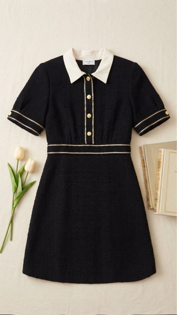 Sandro Black Tweed Dress (Category: Dresses) located in Muntinlupa City. Submitted by pink_strawberry_collections (Listing ID 1460101774, Image 2). Description: MAKE READING A HABIT. ALL PHOTOS POSTED. Original Price: 1,499.00 Small to medium. Bust: 34-35 inches Waist: 28-29 inches Color may slightly vary due to lighting. Not brand new so please manage your expectations. Already washed. Payment first. No return, no exchange. All sales are final. 