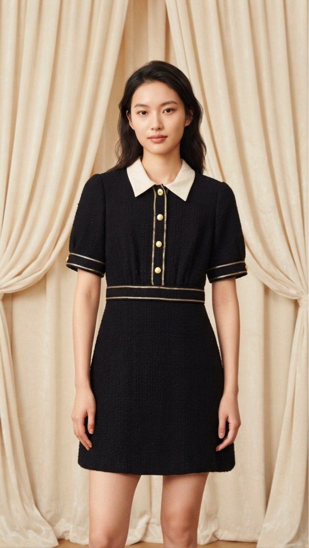 Sandro Black Tweed Dress (Category: Dresses) located in Muntinlupa City. Submitted by pink_strawberry_collections (Listing ID 1460101774, Image 1). Description: MAKE READING A HABIT. ALL PHOTOS POSTED. Original Price: 1,499.00 Small to medium. Bust: 34-35 inches Waist: 28-29 inches Color may slightly vary due to lighting. Not brand new so please manage your expectations. Already washed. Payment first. No return, no exchange. All sales are final. 
