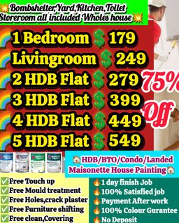 💥Decorate And Bring Colour To Your Home!!!HDB#BTO#CONDO#cheapest painting service#toilet and kitchen pipe paint#door and door frame painting#white colour#manpower#anti mould painting service#parquet polish#epoxy#plaster//free cleaning#free shifting#free touch up services Collection item 3