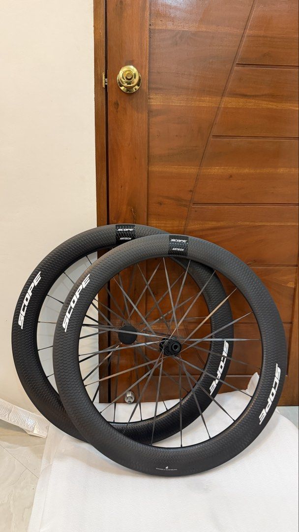 Scope carbon wheels (Category: Bicycles) located in Pasay City. Submitted by kingron29 (Listing ID 1460055857, Image 3). Description: 45,55,65mm Dm for specs.