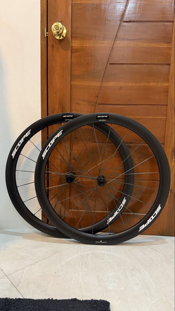 Scope carbon wheels (Category: Bicycles) located in Pasay City. Submitted by kingron29 (Listing ID 1460055857, Image 1). Description: 45,55,65mm Dm for specs.