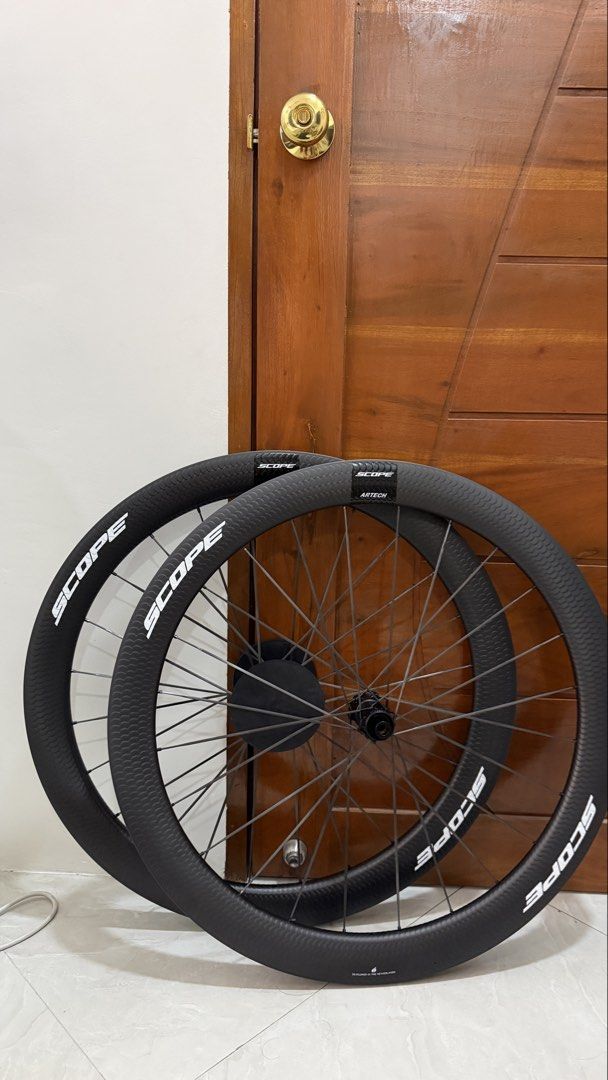 Scope carbon wheels (Category: Bicycles) located in Pasay City. Submitted by kingron29 (Listing ID 1460055857, Image 2). Description: 45,55,65mm Dm for specs.