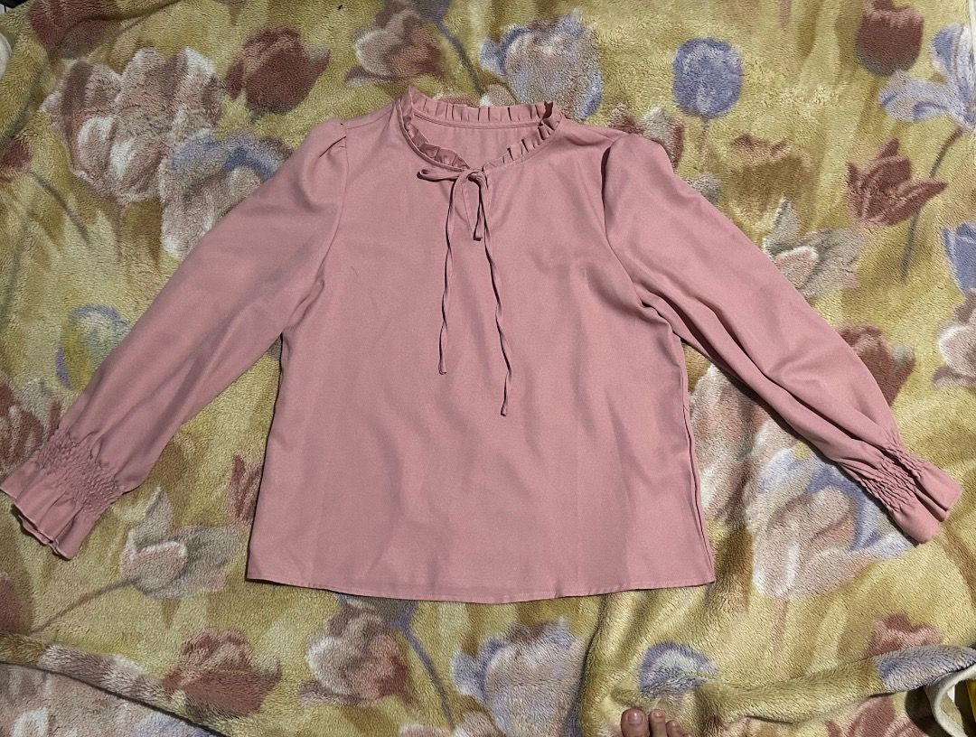SHEIN BUNDLE Pink Ruffle Neck Long Sleeve Blouse (Category: Blouses) located in Bacoor. Submitted by ManekiNeko34 (Listing ID 1459979022, Image 3). Description: 100 each if tingi 150 if getting both.