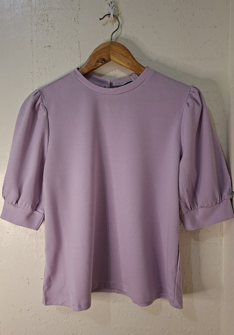SHEIN MULVARI PUFF SLEEVE KEYHOLE BACK TOP (Category: Activewear) located in Caloocan City. Submitted by pvaliao (Listing ID 1459964847, Image 1). Description: Material: Woven Fabric Neckline: Round Neck Pattern Type: Plain Sleeve Type: Puff Sleeve Style: Casual Color: Lilac Purple Sleeve Length: Short Sleeve Length: Regular Fit Type: Regular Fit Fabric Elasticity: Slight Stretch Preloved.