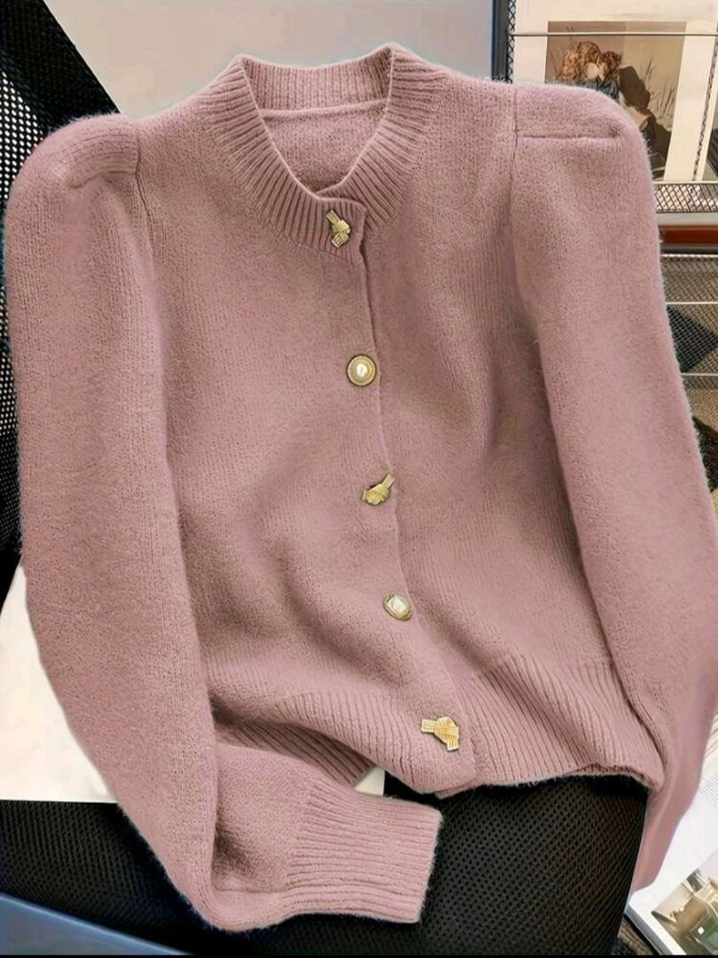 SHEIN Pink Puff Sleeve Cardigan (Category: Coats, Jackets and Outerwear) located in Makati City. Submitted by madame.kaye (Listing ID 1459930350, Image 1). Description: BUST 35.4 Length -27.1 Used once, it was too loose for me so this would be perfect for Medium size - Adorable pink cardigan - Features stylish puff sleeves - Unique gold button details - Comfortable ribbed cuffs and hem - Made from soft knit material - Versatile for layering or st