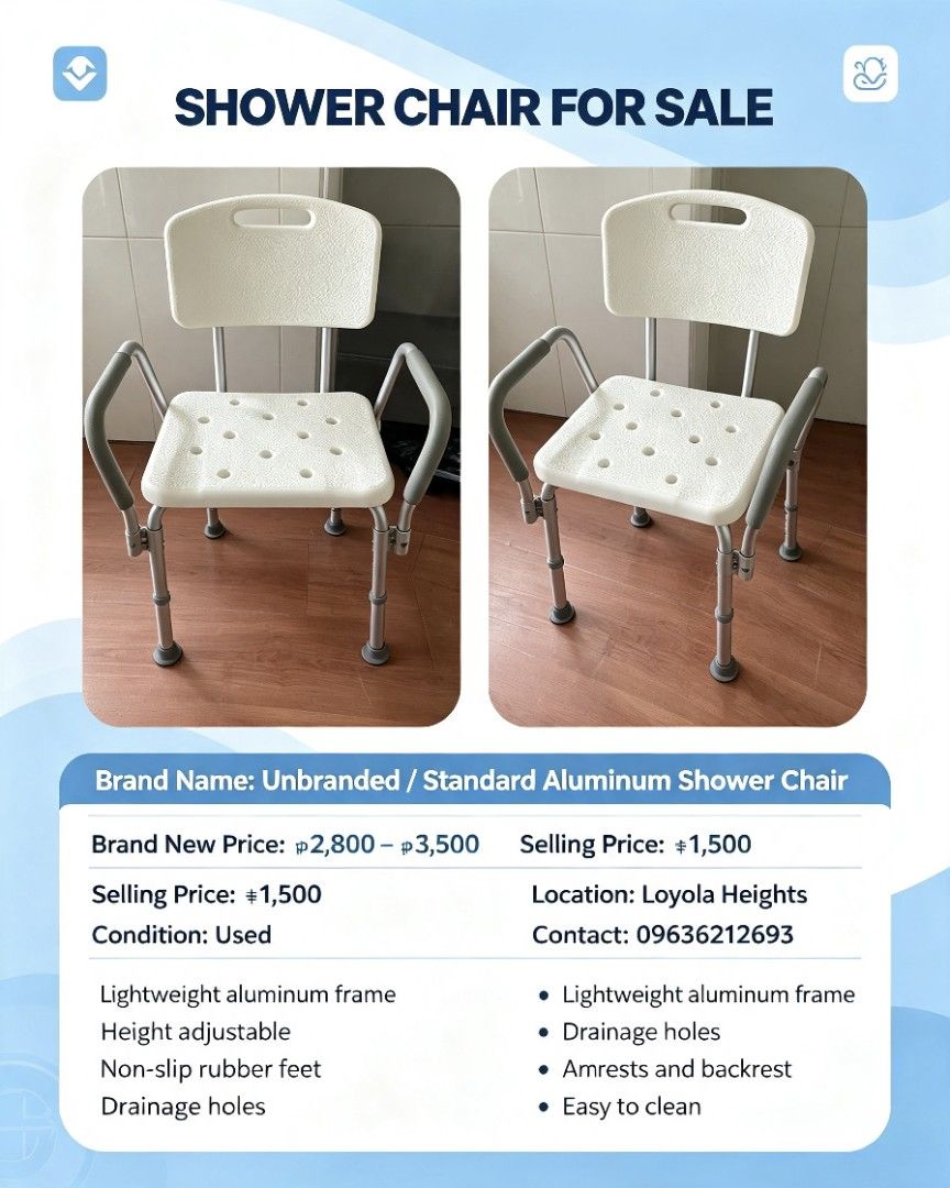 Shower Chair (Category: Medical Supplies & Tools) located in Caloocan City. Submitted by zwit1492 (Listing ID 1460084573, Image 1). Description: .