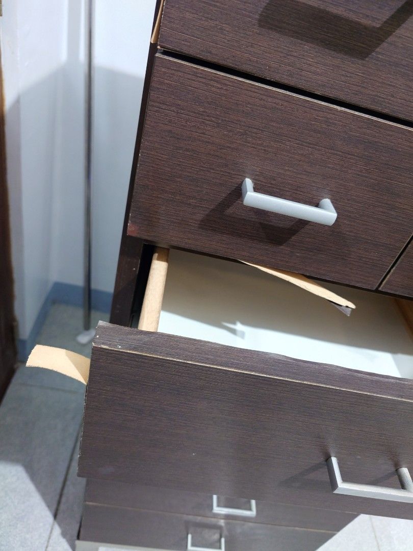 Slim drawer (bought from Japan Surplus) (Category: Shelves, Cabinets & Racks) located in Taguig. Submitted by ggreatfindsph (Listing ID 1460097887, Image 3). Description: Selling 6-layer slim drawer cabinet. Issue: Some laminate/edge peeling due to prolonged high humidity and had history of molds nung sunod sunod yung ulan, but still sturdy and functional. Selling as-is. I can send more pics upon request :) Dimensions: 19x45x16 inches Kayo po mag