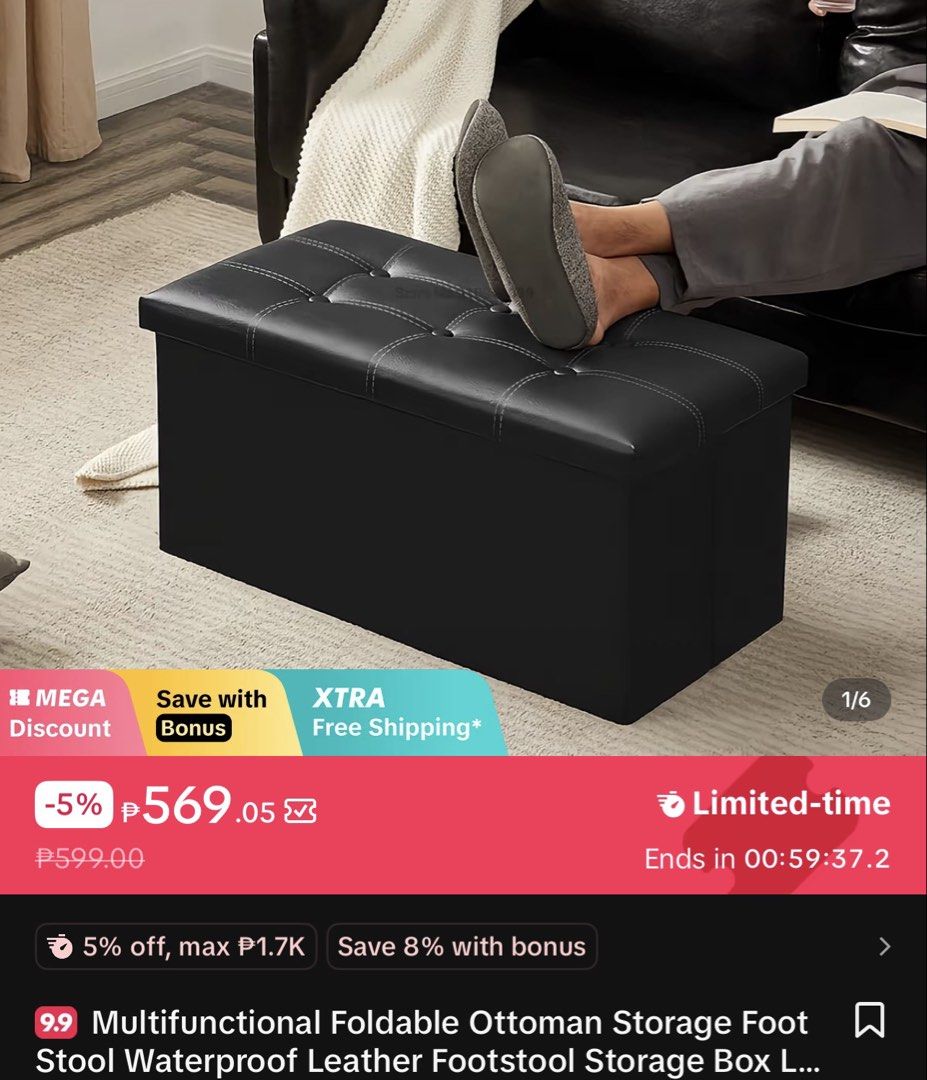Storage Ottoman Box (Category: Storage Boxes & Baskets) located in Pasay City. Submitted by haxiea (Listing ID 1460083329, Image 3). Description: It has a dent on one side of the box since naupuan ng mabigat na tao tho pwede pa rin naman siya patungan!.