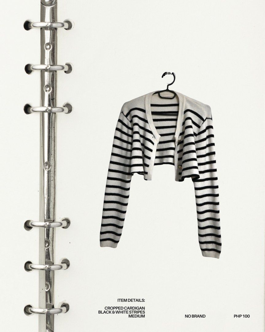 Striped Cardigan - Cropped (Category: Coats, Jackets and Outerwear) located in Manila. Submitted by pulledfrom.ph (Listing ID 1459965251, Image 1). Description: Product Code: PF008 item details: cropped cardigan black & white stripes medium.