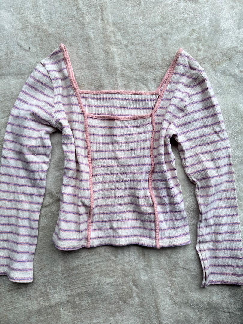 Striped Square Neck Long Sleeve Top (Category: Longsleeves) located in Caloocan City. Submitted by eogg30 (Listing ID 1460073091, Image 2). Description: - Cute long sleeve top - Pink and grey stripes - Square neckline - Pink contrast stitching - Ribbed material - Great for casual outfits.