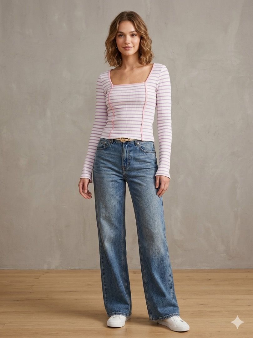 Striped Square Neck Long Sleeve Top (Category: Longsleeves) located in Caloocan City. Submitted by eogg30 (Listing ID 1460073091, Image 1). Description: - Cute long sleeve top - Pink and grey stripes - Square neckline - Pink contrast stitching - Ribbed material - Great for casual outfits.