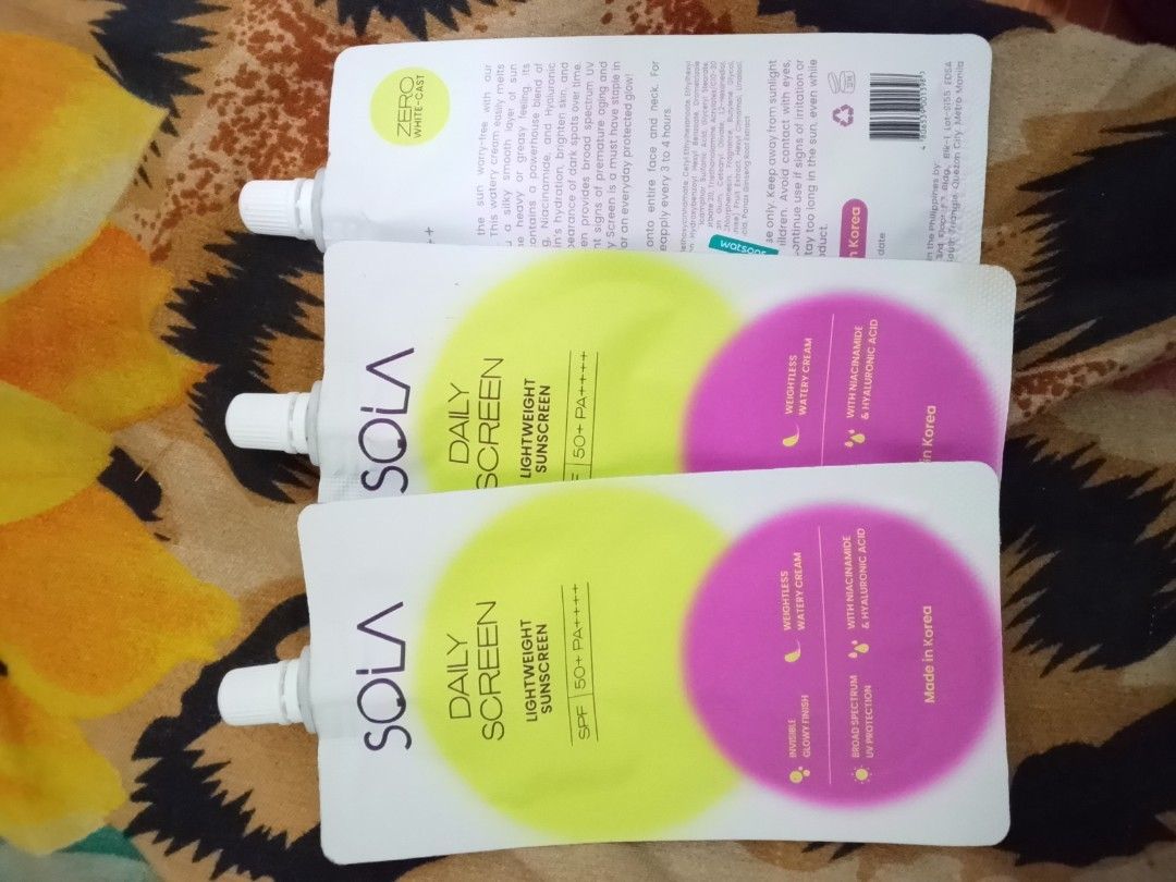 TAKE ALL Sola Sunscreen & BELO (Category: Face Care) located in Makati City. Submitted by lili_rareclothes (Listing ID 1428216080, Image 2). Description: BELO Intensive Whitening Face&Neck Cream The first container was consumed 10% or less. The second container was never touched as it is still completely sealed (proof in the photos) Expiration date is July 2027-2028. 3 Sola Lightweight Sunscreen Never been used. Take Note: The box is damaged beca