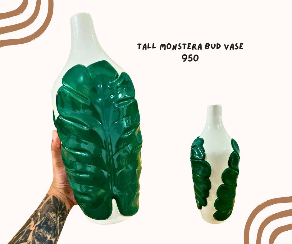 Tall Monstera Leaf Bud Vase (Category: Vases & Decorative Bowls) located in Pasig City. Submitted by homeyvibesph (Listing ID 1460077750, Image 1). Description: .