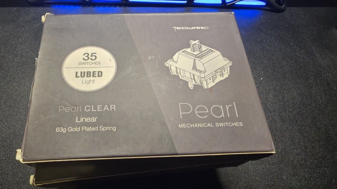Tecware Pearl Clear Linear Mechanical Switches (63g) (Category: Computer Keyboard) located in Quezon City. Submitted by manixbarba (Listing ID 1460077846, Image 1). Description: - Tecware Pearl Clear linear mechanical keyboard switches - Quantity: 35 switches x 3 boxes - Features: Lubed, 63g gold-plated spring - Ideal for: Custom keyboard builds, switch replacements - Feel free to ask questions!.