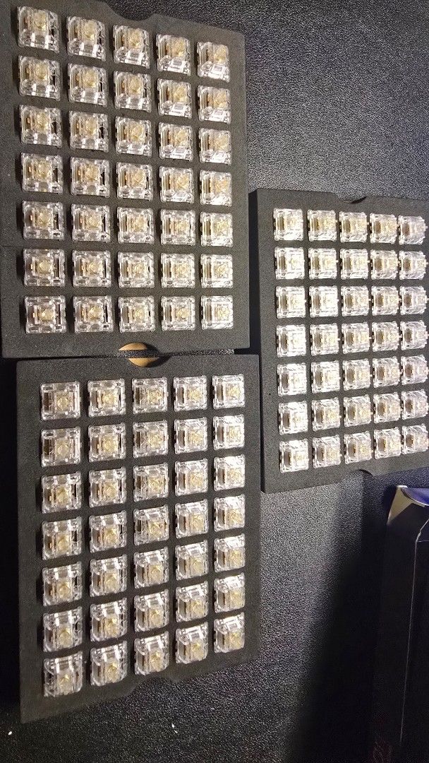 Tecware Pearl Clear Linear Mechanical Switches (63g) (Category: Computer Keyboard) located in Quezon City. Submitted by manixbarba (Listing ID 1460077846, Image 2). Description: - Tecware Pearl Clear linear mechanical keyboard switches - Quantity: 35 switches x 3 boxes - Features: Lubed, 63g gold-plated spring - Ideal for: Custom keyboard builds, switch replacements - Feel free to ask questions!.