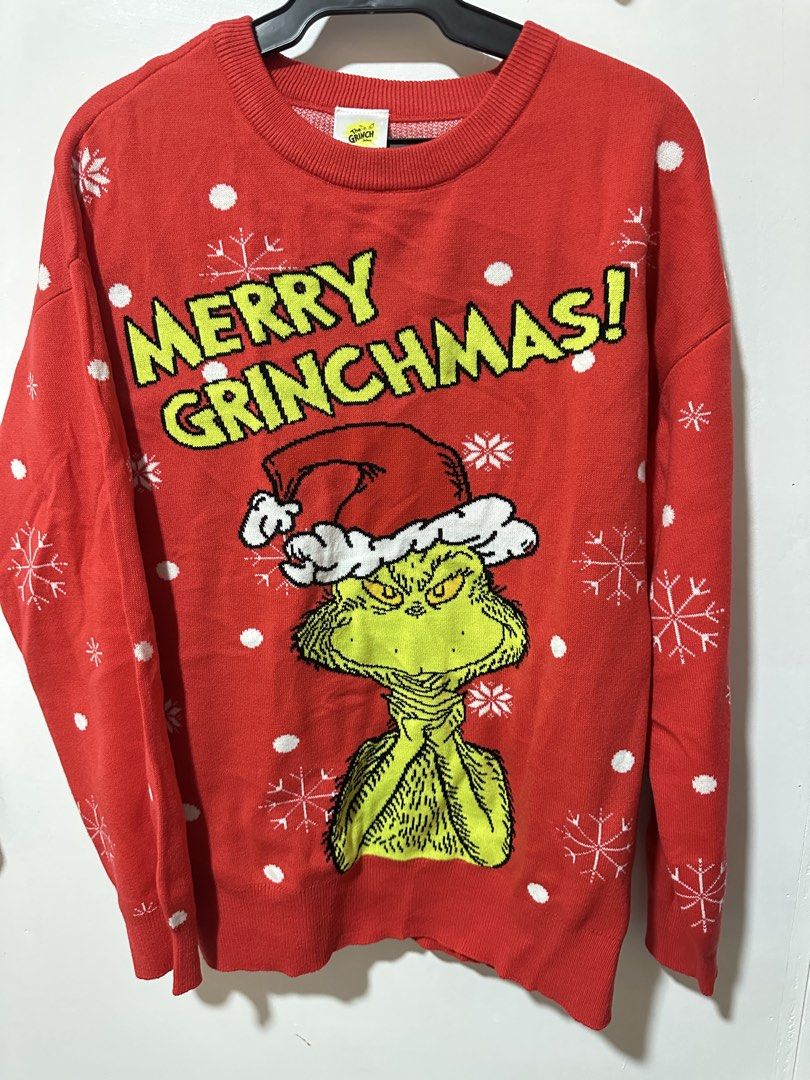The Grinch Red Christmas Sweater (Category: Longsleeves) located in Calamba. Submitted by berngundy (Listing ID 1459973703, Image 1). Description: - Festive red Grinch sweater - "Merry Grinchmas!" text - Perfect for holiday parties or casual wear - Best fits Medium to Large - Worn once, bought in Australia.