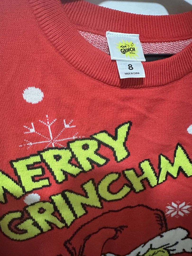 The Grinch Red Christmas Sweater (Category: Longsleeves) located in Calamba. Submitted by berngundy (Listing ID 1459973703, Image 2). Description: - Festive red Grinch sweater - "Merry Grinchmas!" text - Perfect for holiday parties or casual wear - Best fits Medium to Large - Worn once, bought in Australia.