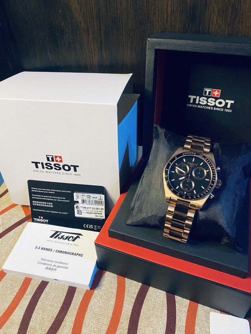 Tissot PR516 Quartz Chronograph Rose Gold (Category: Luxury Watches) located in Mabalacat. Submitted by iamyummie (Listing ID 1460040232, Image 2). Description: - Tissot PR516 Quartz Chronograph - Elegant rose gold tone casing - Striking black dial with chronograph subdials - Comes with original box and warranty card - Authentic Swiss Made quality - Ideal addition for any watch collector's display.