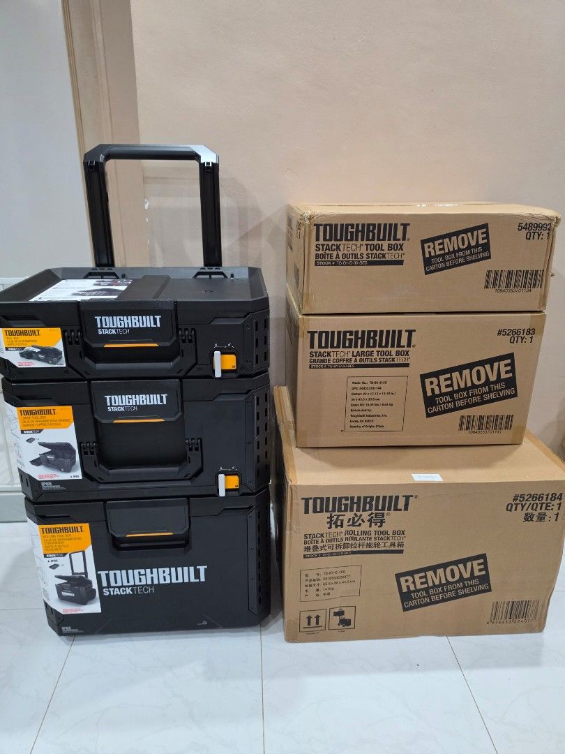Toughbuilt StackTech Rolling Tool Box System (Category: Home Improvement Tools & Accessories) located in Singapore. Submitted by mario8880 (Listing ID 1460098585, Image 1). Description: Selling the aboveToughbuilt Stacktech rolling toolbox system. Bought 1 extra set for brother but he doesn't like it. I'm using 1 set so only 1 set available for sale. Ready stock and brand new. Feel free to reach out to me and drop by to test out the set I'm perso